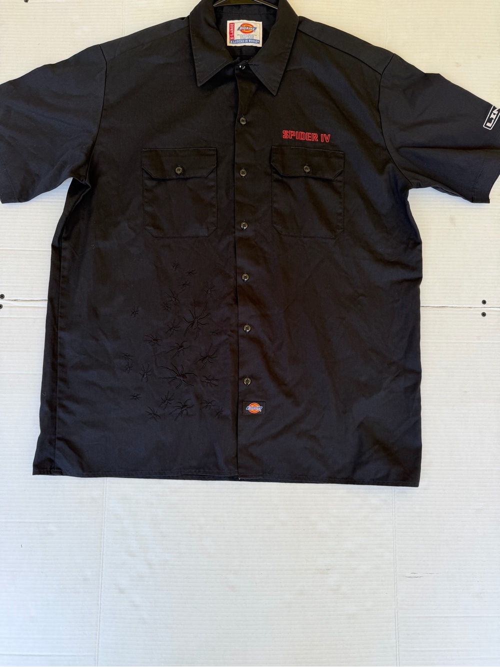 Vintage Dickies Spider IV Black Short Sleeve Work Shirt with Red Embroidery